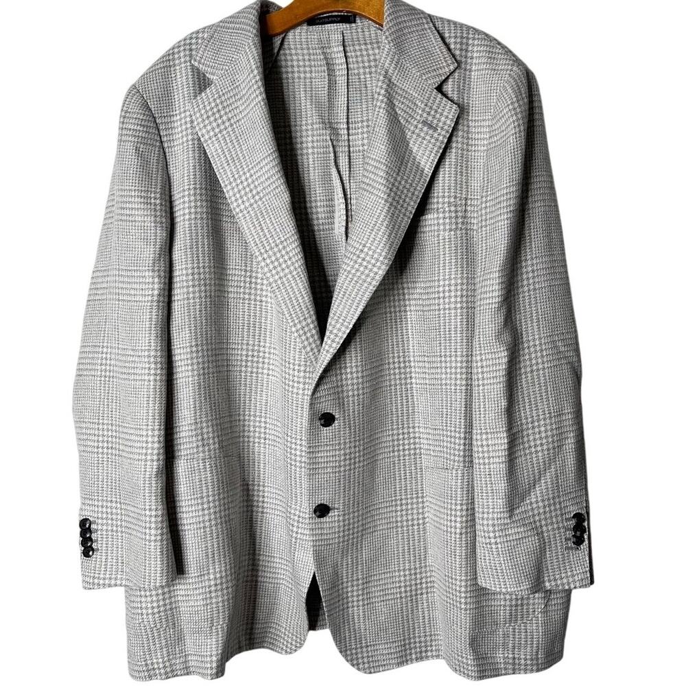 SuitSupply Ferla Linen Silk Wool Blazer Grey Glen Check Sport Coat Size 58 US